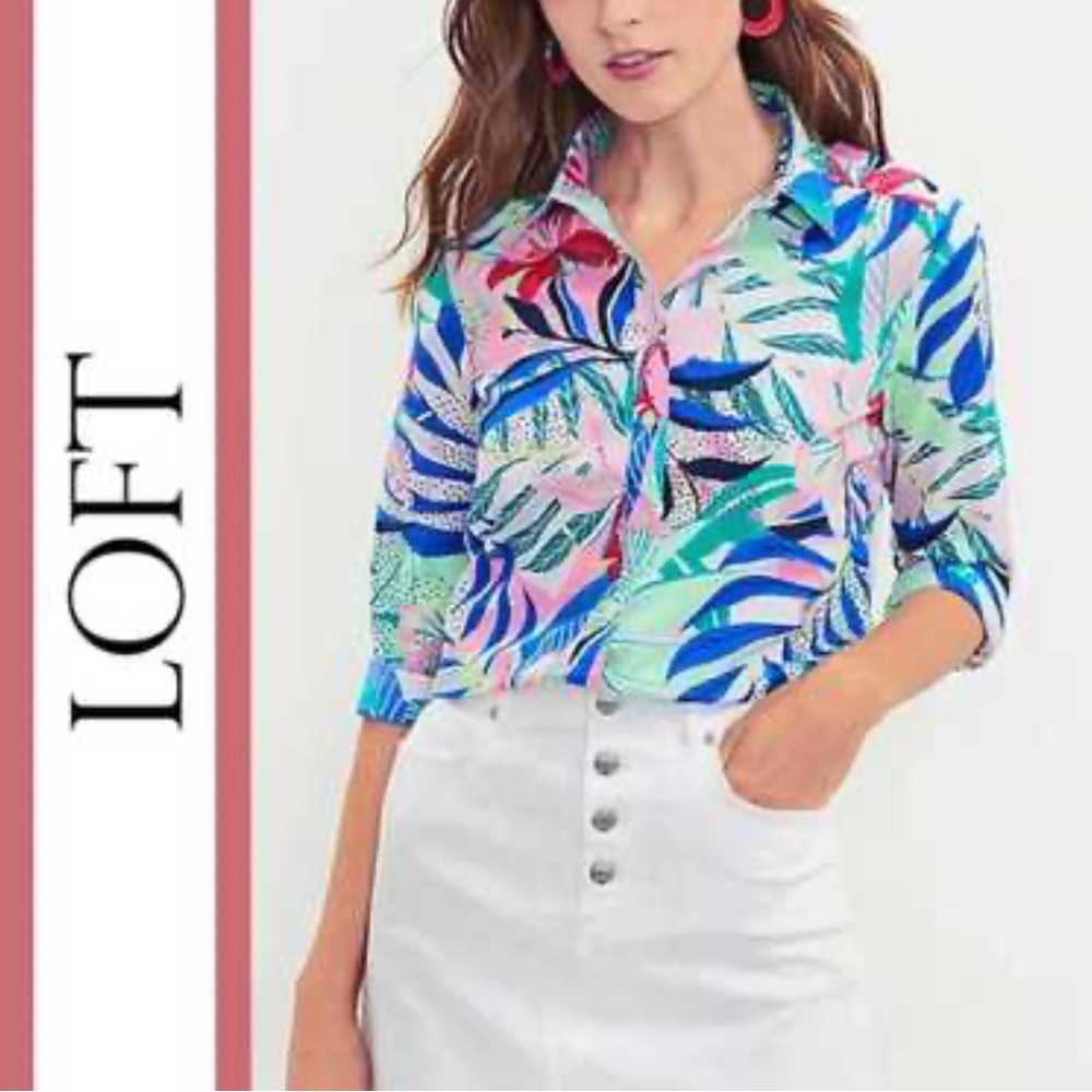 LOFT Colorful Leaf Print Blouse